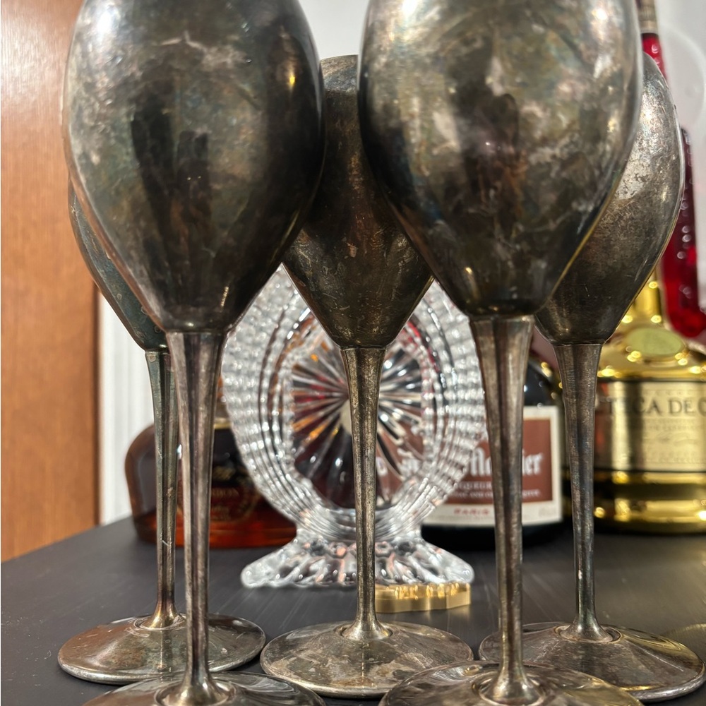 Elegant Silver Wine Goblets Set